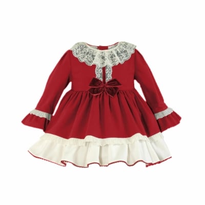 Детска рокля в червено с дантела