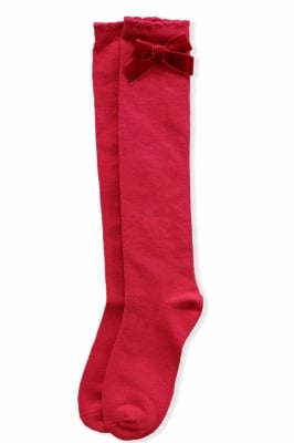 Високи червени чорапи с панделка