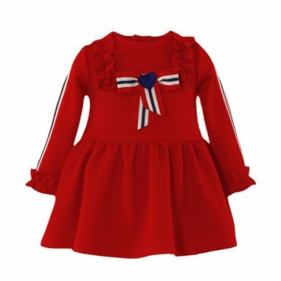 Детска рокля в червено с къдрички