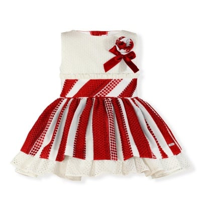 Рокля в бяло и червено райе