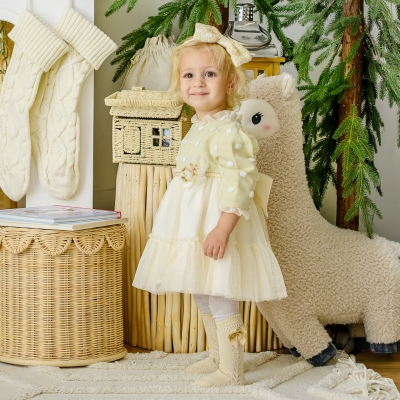 Официална рокля с дантела в екрю