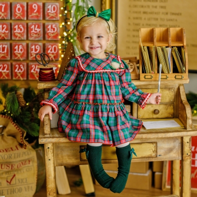 Рокля каре зелено и червено