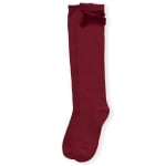 Високи чорапи с декоративна панделка от кадифе в бордо
