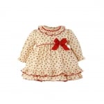 Бебешка рокличка с флорални мотиви и червена панделка