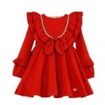 Официална рокля в червено с набори с диадема