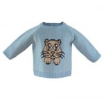Пуловер с коте в синьо