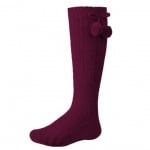 Високи чорапи с помпони в цвят бордо