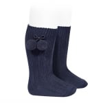 Високи чорапи с помпони в тъмно синьо
